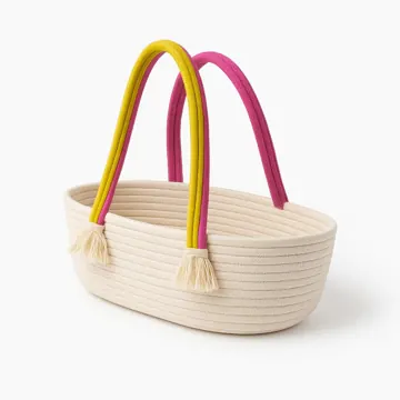 Oval Woven Cotton Rope Tote Bag with Tassel Handles, photo 4