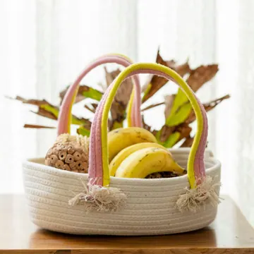 Oval Woven Cotton Rope Tote Bag with Tassel Handles, photo 5