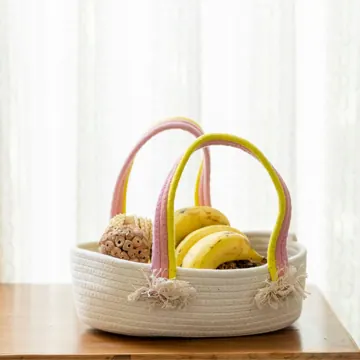 Oval Woven Cotton Rope Tote Bag with Tassel Handles, photo 6
