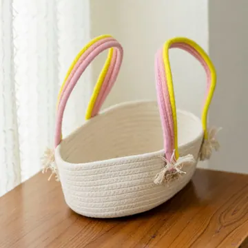 Oval Woven Cotton Rope Tote Bag with Tassel Handles, photo 9