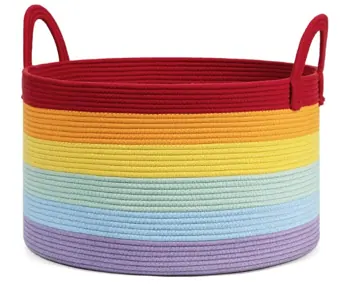 Large Rainbow Woven Cotton Rope Storage Basket, 32 x 54 cm